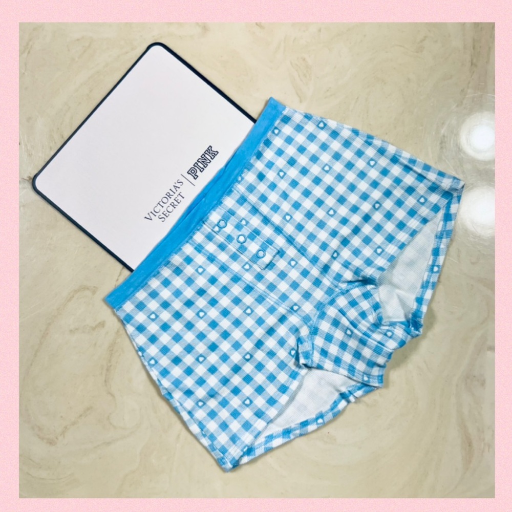 PINK VICTORIA’S SECRET Cotton Dorm Boyshorts Baby Blue & White Gingham Print M